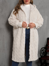 LIZAKOSHT - Plus Size Open Front Hooded Plush Coat