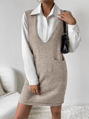 LIZAKOSHT - V-Neck Sleeveless Sweater Dress with Pockets