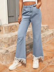 LIZAKOSHT - Raw Hem Bootcut Jeans with Pockets
