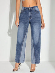 LIZAKOSHT  -  Contrast Patchwork Straight Jeans with Pockets