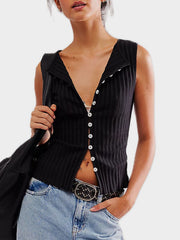 LIZAKOSHT - Button Down Round Neck Sweater Vest