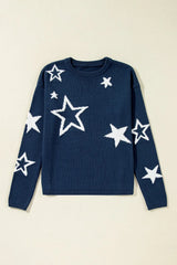 LIZAKOSHT - Star Round Neck Long Sleeve Sweater