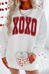 LIZAKOSHT - Valentine’s Day XOXO Glitter Round Neck Sweatshirt