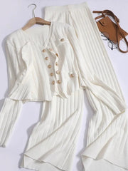 LIZAKOSHT - V-Neck Tank, Cardigan and Pants Three-Piece Sweater Set