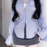 Lizakosht Women Spring Summer Striped Y2k Shirt Long Sleeve Slim Gyaru Blouse Preppy Style New korean Fashion 2000s Aesthetic Clothes