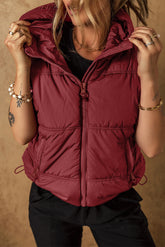 LIZAKOSHT - Drawstring Zip Up Hooded Vest Coat