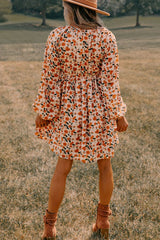 LIZAKOSHT - Smocked Printed V-Neck Long Sleeve Dress