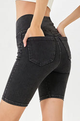 LIZAKOSHT - Basic Bae Asymmetrical Waist Denim Shorts with Pockets