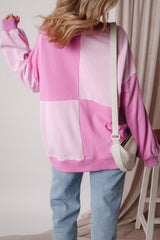 LIZAKOSHT  -  Color Block Half Button Long Sleeve Sweatshirt