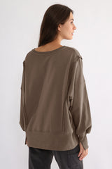 LIZAKOSHT  -  Exposed Seam High-Low Long Sleeve Sweatshirt