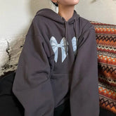 Lizakosht Harajuku Bow Print Loose Hoodies Autumn Casual Full Sleeve Hooded Sweatshirt Women Oversized Pullovers y2k Street Style