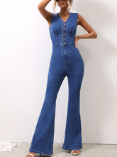 LIZAKOSHT - V-Neck Sleeveless Denim Jumpsuit