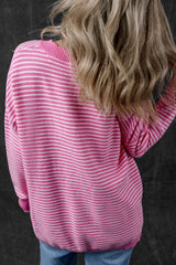 LIZAKOSHT - Striped V-Neck Dropped Shoulder Sweater