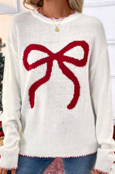 LIZAKOSHT - Bow Round Neck Drop Shoulder Sweater