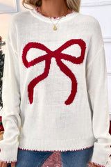 LIZAKOSHT - Bow Round Neck Drop Shoulder Sweater