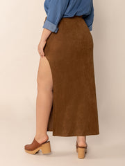 LIZAKOSHT - Plus Size Ruffled Slit High Rise Skirt