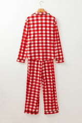 LIZAKOSHT - Plaid Collared Neck Long Sleeve Top and Pants Set