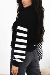 LIZAKOSHT - Striped & Checkered Turtleneck Dropped Shoulder Sweater