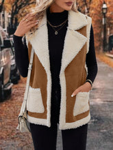 LIZAKOSHT - Full Size Contrast Open Front Sherpa Vest Coat
