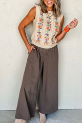 LIZAKOSHT - Embroidered Cable-Knit Round Neck Sweater Vest