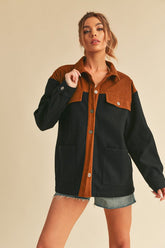 LIZAKOSHT - Two Tone Button Up Jacket with Pockets