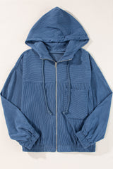 LIZAKOSHT  -  Pocketed Zip Up Long Sleeve Hooded Jacket
