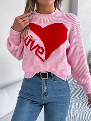 LIZAKOSHT - LOVE Heart Round Neck Dropped Shoulder Sweater