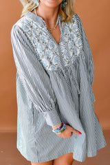 LIZAKOSHT - Tied Floral Printed Striped Long Sleeve Dress