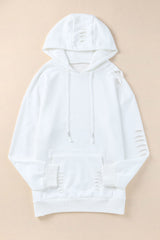 LIZAKOSHT - Distressed Drawstring Long Sleeve Hoodie