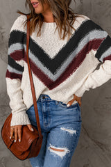LIZAKOSHT - Contrast Dropped Shoulder Long Sleeve Sweater