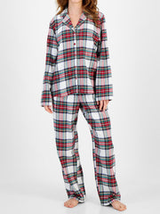 LIZAKOSHT - Plaid Collared Neck Button Up Top and Pants Lounge Set