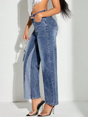 LIZAKOSHT  -  Contrast Patchwork Straight Jeans with Pockets