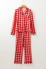 LIZAKOSHT - Plaid Collared Neck Long Sleeve Top and Pants Set
