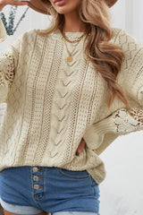 LIZAKOSHT - Openwork Round Neck Long Sleeve Sweater