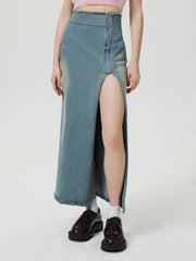 LIZAKOSHT - Slit Denim Skirt with Zip