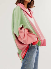LIZAKOSHT - High-Low Exposed Seam Contrast Long Sleeve Sweatshirt