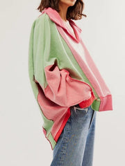 LIZAKOSHT - High-Low Exposed Seam Contrast Long Sleeve Sweatshirt