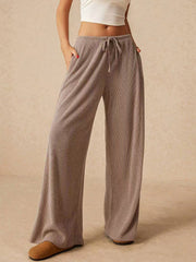 LIZAKOSHT - Ribbed Drawstring Wide Leg Pants