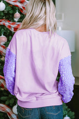 LIZAKOSHT - Sequin Round Neck Long Sleeve Sweatshirt