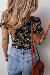 LIZAKOSHT - Printed Scoop Neck Short Sleeve Bodysuit