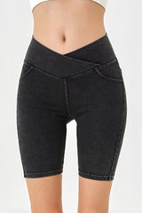 LIZAKOSHT - Basic Bae Asymmetrical Waist Denim Shorts with Pockets