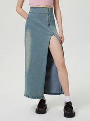 LIZAKOSHT - Slit Denim Skirt with Zip