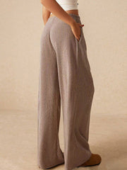LIZAKOSHT - Ribbed Drawstring Wide Leg Pants