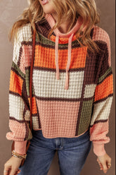 LIZAKOSHT - Drawstring Color Block Mock Neck Sweater