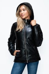 LIZAKOSHT - How Dare U Pocketed Zip Up Puffer Jacket with Removable Hood