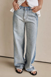 LIZAKOSHT - Contrast Straight Leg Jeans with Pockets
