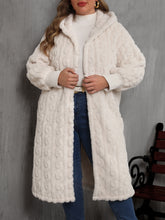LIZAKOSHT - Plus Size Open Front Hooded Plush Coat