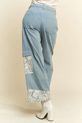 LIZAKOSHT - Davi & Dani Lace Applique Wide Leg Jeans