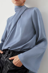 LIZAKOSHT - Cutout Turtleneck Long Sleeve Blouse