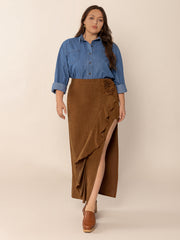 LIZAKOSHT - Plus Size Ruffled Slit High Rise Skirt